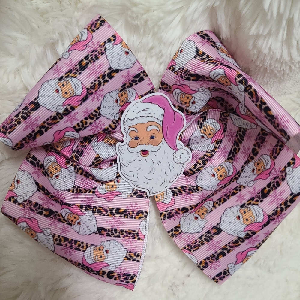 Pink santa jumbo hair bow